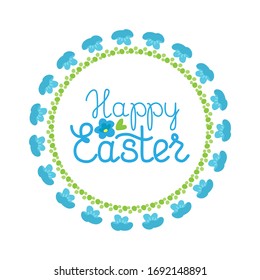 Template for greeting card with flowers isolated on white background. Easter vector illustration. Flat design for greeting card, leaflet, poster, cover or photo frame.
