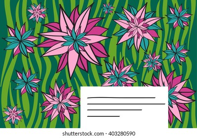 Template for greeting card with flowers. Vector illustration. Horizontal card