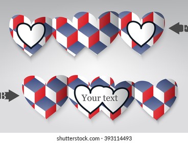 Template greeting card in the form of heart. Eps 10 Vector illustration