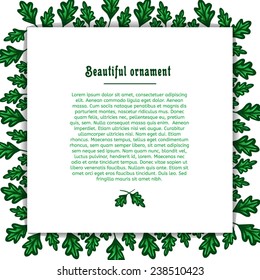 Template greeting card with a frame of green oak leaves. Place for your text. vector