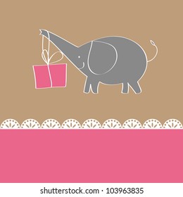 Template greeting card with  funny elephant