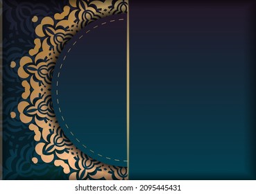 Template Greeting card with a gradient of blue with Indian gold ornaments for your congratulations.