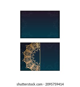 Template Greeting card with a gradient of blue with Indian gold ornaments for your design.