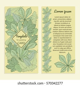 Template for greeting card with hand drawn leaves
