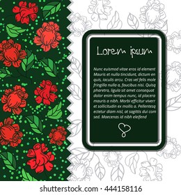 Template greeting card. happy Birthday, made of flowers ,roses, leaves Doodle