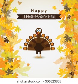 Template greeting card with a happy Thanksgiving turkey, vector illustration