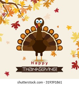 Template greeting card with a happy Thanksgiving turkey, vector illustration