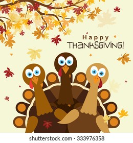 Template greeting card with a happy Thanksgiving turkey,  vector illustration