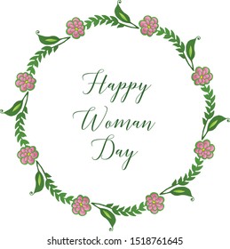 Template for greeting card happy woman day with colorful flower frame. Vector