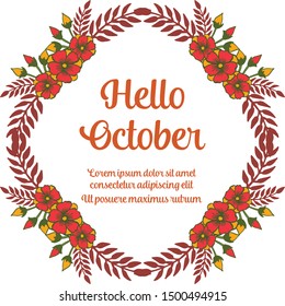 Template for greeting card hello october, with bright colorful floral frame. Vector