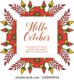 Template for greeting card hello october, with bright colorful floral frame. Vector
