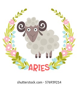 Template greeting card or illustration with Zodiac sign. Aries