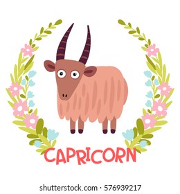 Template greeting card or illustration with Zodiac sign. Capricorn
