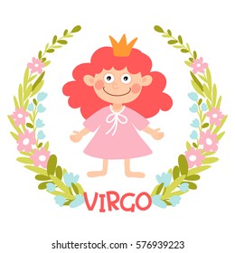 Template greeting card or illustration with Zodiac sign. Virgo
