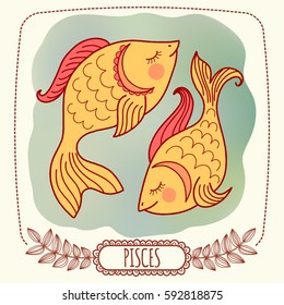 Template greeting card or illustration with Zodiac sign. Pisces