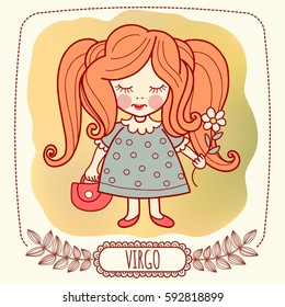 Template greeting card or illustration with Zodiac sign. Virgo