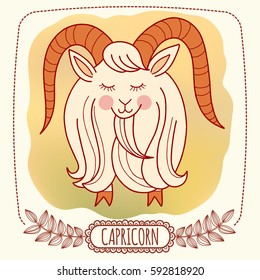 Template greeting card or illustration with Zodiac sign. Capricorn