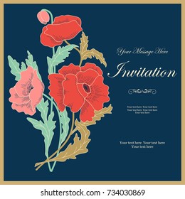 Template greeting card, invitation and advertising banner, brochure with space for text. Vintage Invitation or wedding card with colorful floral pattern. Hand drawn. Vector
