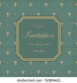 Template greeting card, invitation and advertising banner, brochure with space for text. Vintage Invitation or wedding card with royal lily. Shabby background.. Hand drawn. Vector