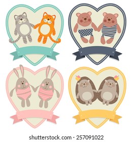 Template greeting card or invitation with animals. Set 