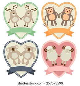 Template greeting card or invitation with animals. Set