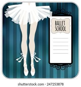 Template greeting card or invitation with ballerina and frame for your text.