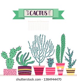 Template greeting card or invitation with cacti. Freehand drawing