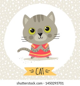 Template greeting card or invitation with cat. Cartoon style