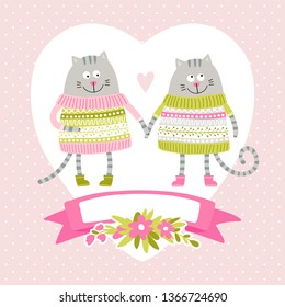 Template greeting card or invitation with cats. Can be used for scrapbook, print and etc.
