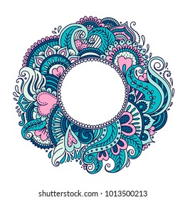 Template greeting card or invitation with decorative frame. Freehand drawing. Can be used for scrapbook, banner, print, etc.