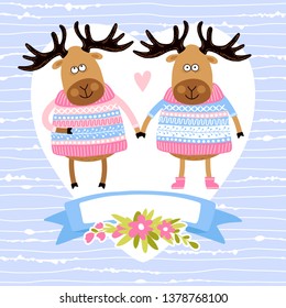 Template greeting card or invitation with deer. Can be used for scrapbook, print and etc.