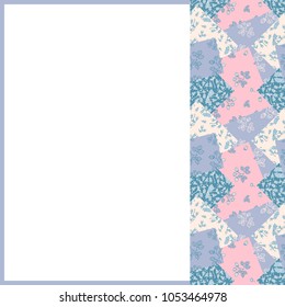 Template for greeting card or invitation with elements of patchwork decoration.