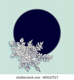 Template greeting card or invitation with flowers.Template frame for text or photo. Freehand drawing