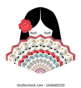 Template greeting card and invitation. Girl with a spanish fan