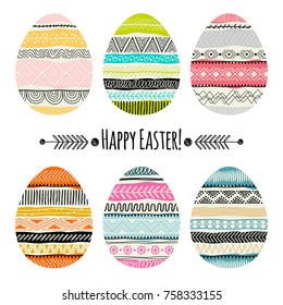 Template for greeting card or invitation. Happy Easter! Freehand drawing. Can be used for scrapbook, banner, print, etc.