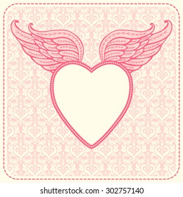 Template greeting card or invitation with heart. Love. Vintage frame for text or photo.