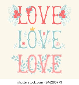 Template greeting card or invitation. Love. Set