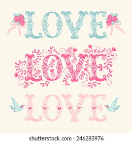 Template greeting card or invitation. Love. Set