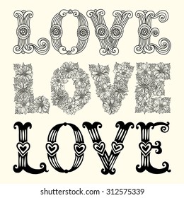 Template greeting card or invitation. Love. Set
