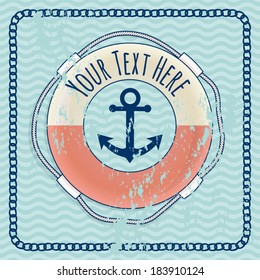 Template greeting card or invitation with nautical theme.