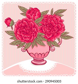 Template greeting card or invitation with peony.