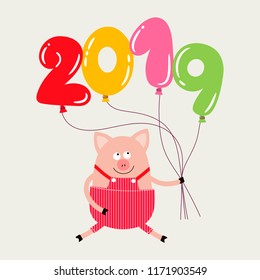 Template greeting card or invitation with pig. Symbol of the Year