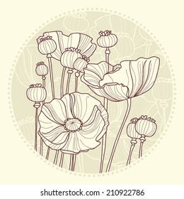 Template greeting card or invitation with poppies.