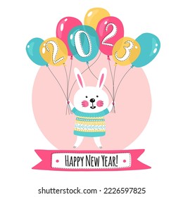 Plantilla de tarjeta de saludo o invitación con conejo. Símbolo del año