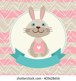 Template greeting card or invitation with rabbit