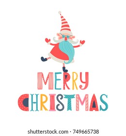 Template greeting card and invitation with Santa Claus. Freehand drawing. Can be used for scrapbook, banner, print, etc.