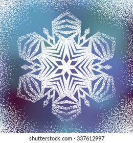 Template greeting card or invitation with snowflake. 