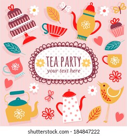 Template greeting card or invitation to "tea party."