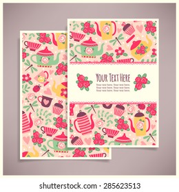 Template greeting card or invitation. Tea and coffee.
