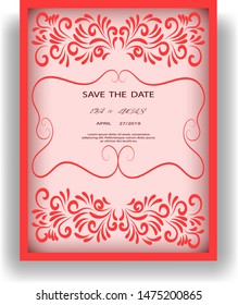 Template greeting card or invitation for wedding, birthday, anniversary, celebration. Vintage gentle texture with frame.  Vector illustration.